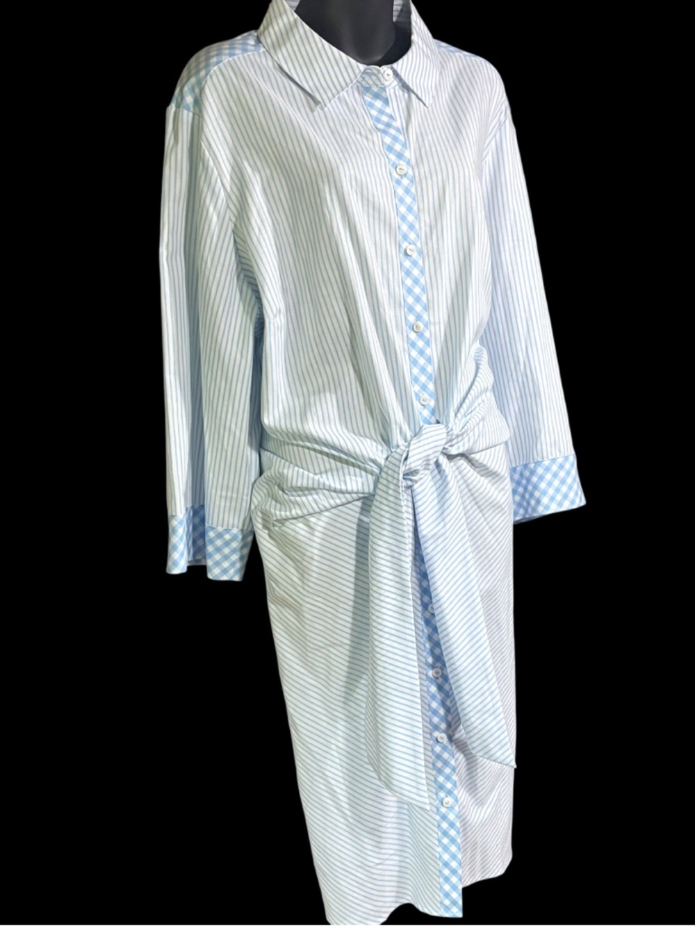 Foxcroft striped shirtdress classic blue white stripe  tie-front waist 24w
